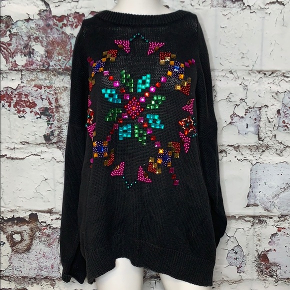 Vintage Sweaters - Vintage bejeweled sweater size 2X